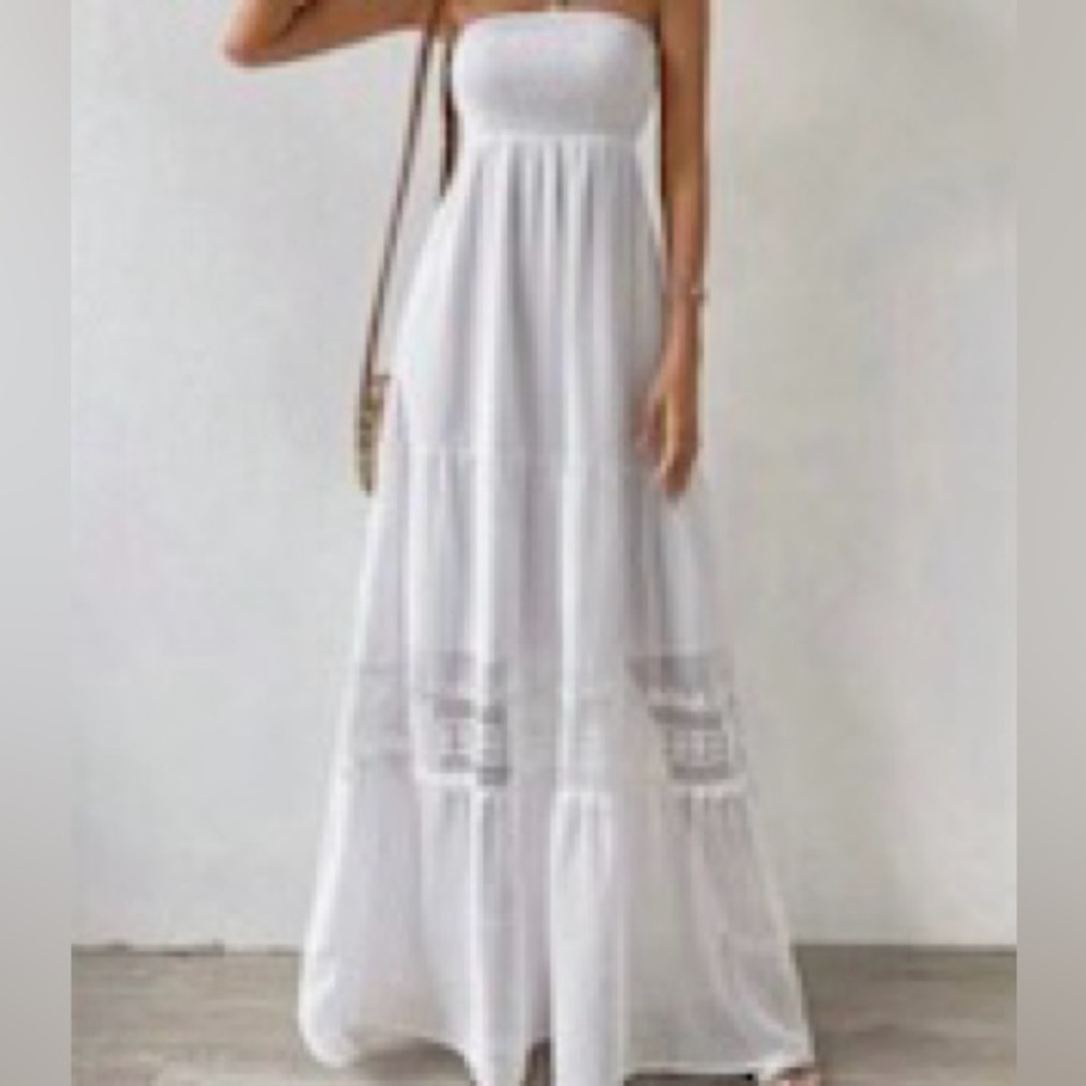 Elegant Strapless White Maxi Dress
